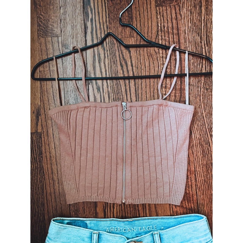 Kendall & Kylie Knitted Zip Front Crop Top